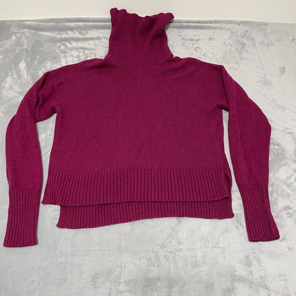 Anthropologie‎ Sweater Women Small Red Fuscia Mock Neck Knit Side Slits Wool